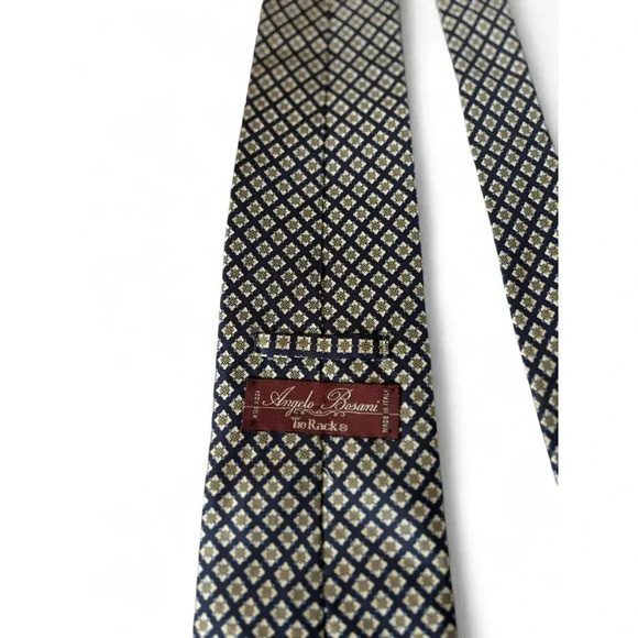 Angelo Bosani Neck Tie Navy Blue Patterned 100% Silk Luxury Minimal - Picture 4 of 7